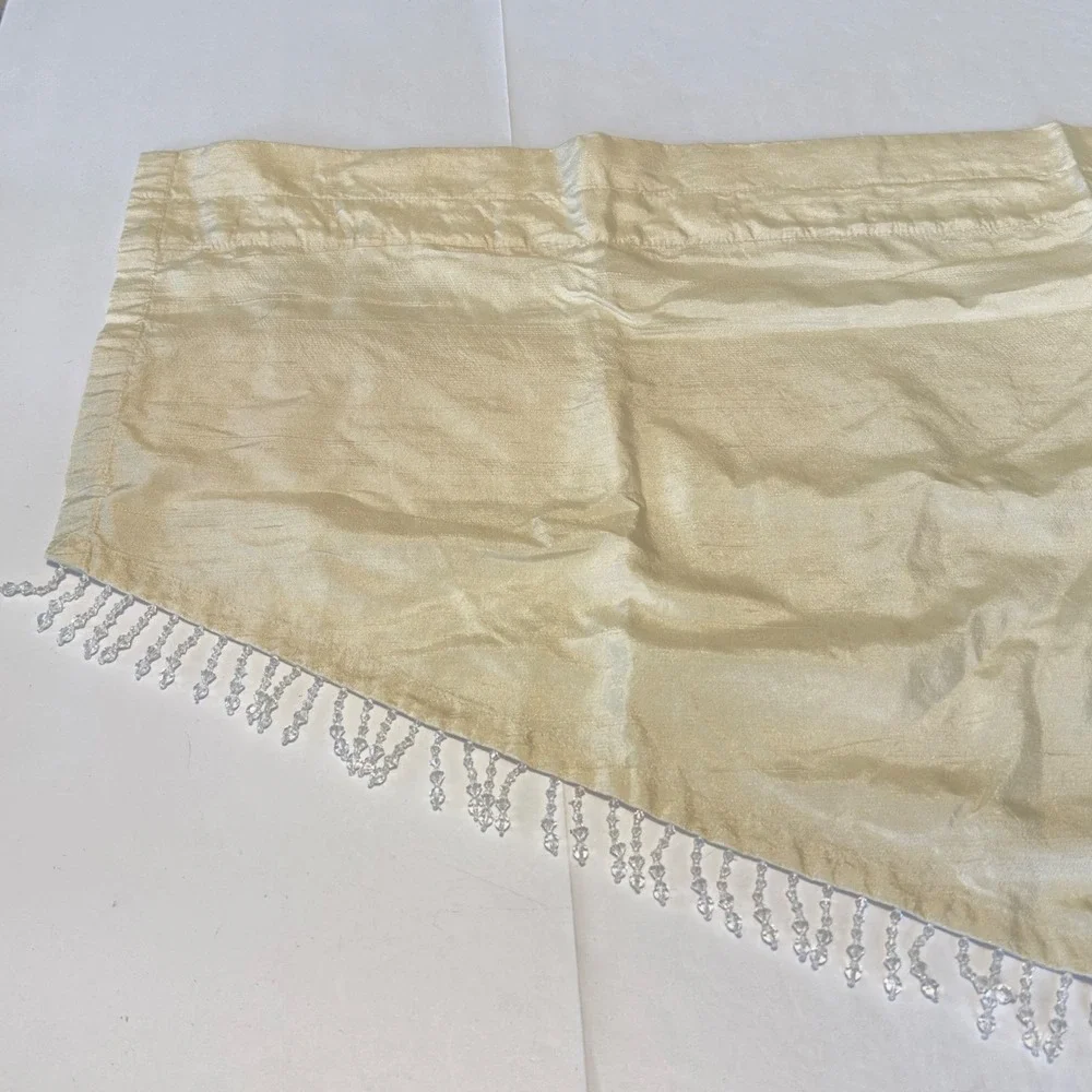 Champagne Silk Blend Beaded Fringe Pointed Window Valance 38